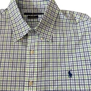Ralph Lauren Men's Green & Blue Plaid Button-Down Shirt 100% Cotton Stretch